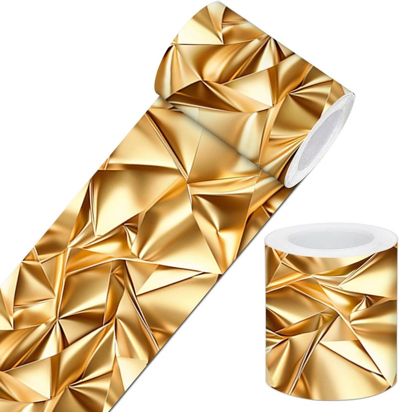 IVN Wallpaper Border Peel and Stick Decorative Wall Trim Self Adhesive Gold Texture Design Wallpaper for Bathroom Laundry Room Pool Area Mirror Frame Shelf Wall Edge 4x196 Inch - Image 1